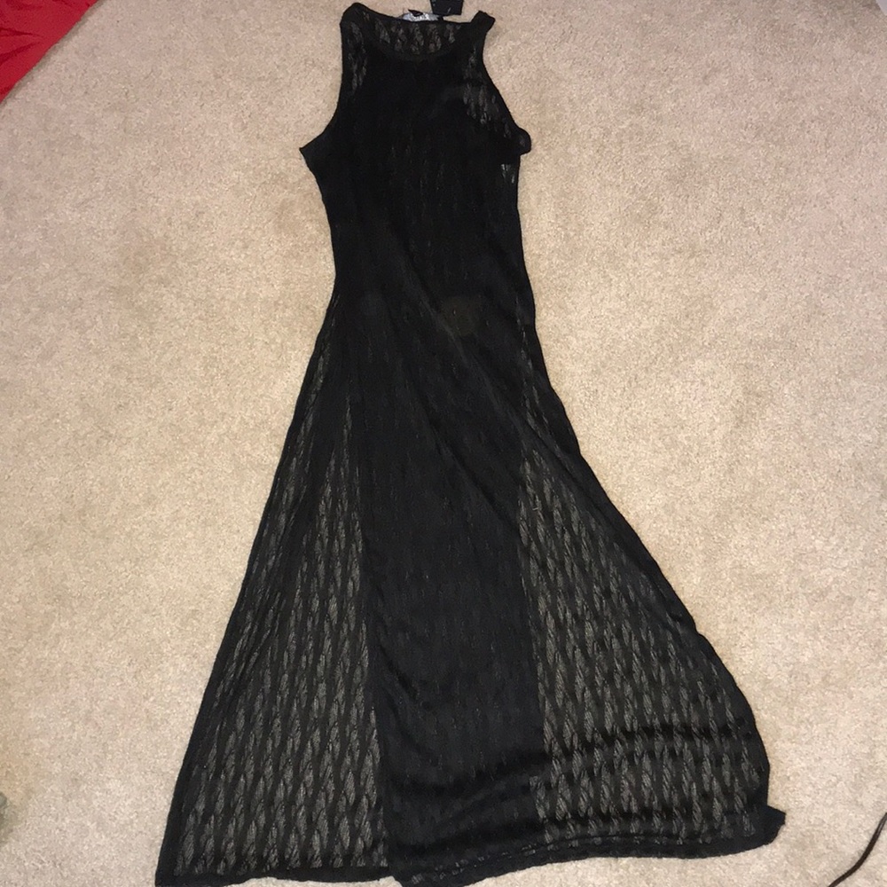 mesh black High slit dress top coverup small